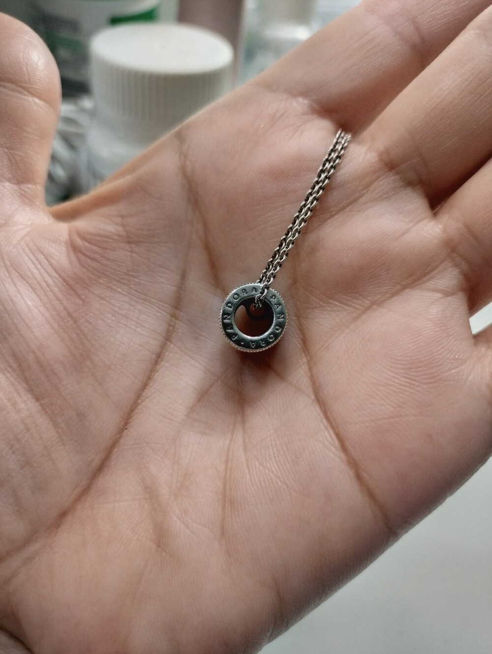 Pandora Silver Ring Logo Pendant Necklace - Silver